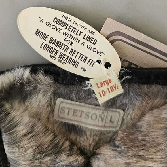 NWT: Vintage Stetson Leather Gloves - Genuine Fur Lining - Size Large - 10-10.5 - Picture 5 of 6